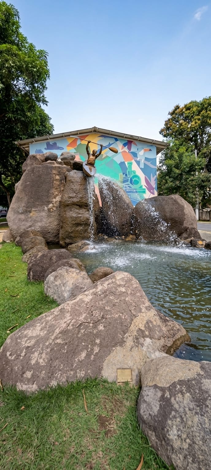 Escultura do canoísta no Rio São Pedro, em homenagem aos campeonatos de canoagem de Glicério